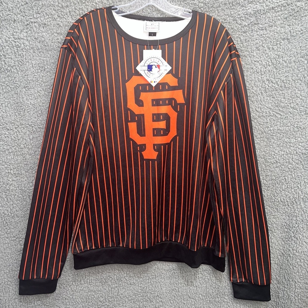 NWT San Francisco Giants Sweater Men's‎ Sz L Black Orange Pinstripe Sweatshirt